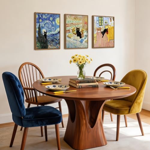WENGTIAO 3Pcs Funny Black Cat Van Gogh Famous Painting Wall Art 12" x16x3 - Image 6