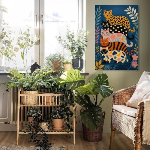 Colorful Cats Poster Whimsical Feline Animal Canvas Wall Art - Image 5