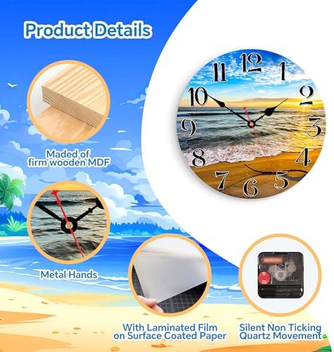 TAHEAT Nautical Sea Wall Clock, Small Coastal Beach Ocean Clocks, Decorative - Image 6