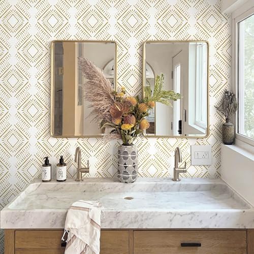 Heroad Peel and Stick Wallpaper Boho Wallpaper Beige Orange Geometric Striped - Image 4