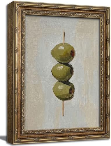 Gold Framed Wall Art Vintage Dirty Martini Olives Wall Art Retro Green Olives by ZHENYVLZ