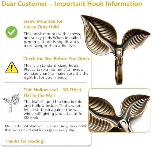 Heavy Duty Vintage Leaf Wall Hooks Set of 4 - Image 4