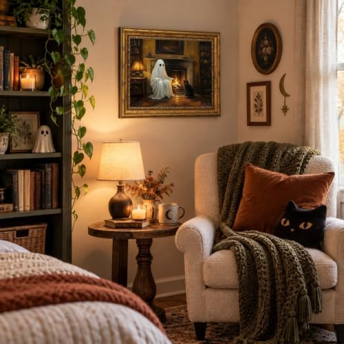 Vintage Gold Framed Ghosts and Black Cat Halloween Wall Art 9x11Inch - Image 2