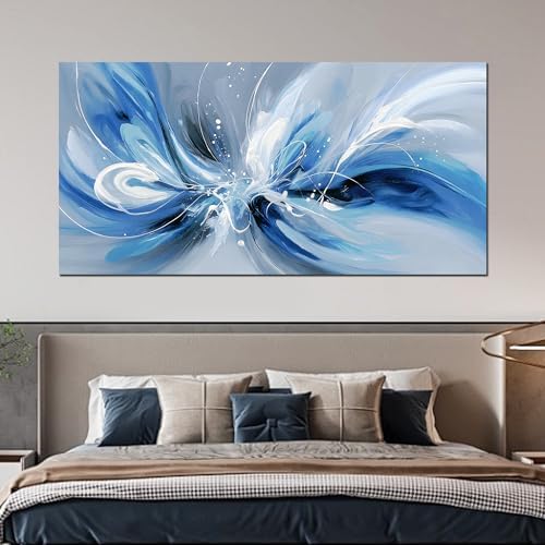 Blue White and Gray Abstract Canvas Wall Art - Image 5