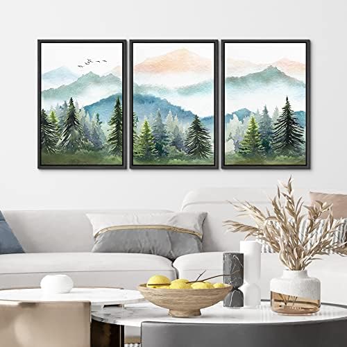 MUDECOR Framed Canvas Print Wall Art Set Watercolor Pastel Mountain Range Pine - Image 4