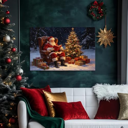 AVANT GARDE CANVAS Christmas Canvas Wall Art, Santa Claus Reading Book Poster - Image 2