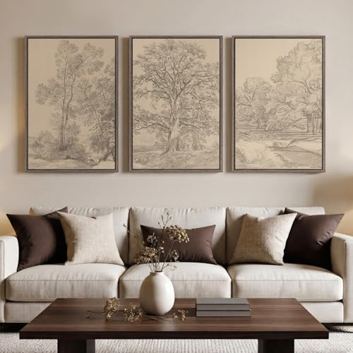 Large Framed Vintage Neutral Tree Sketch Wall Art by Cuspin