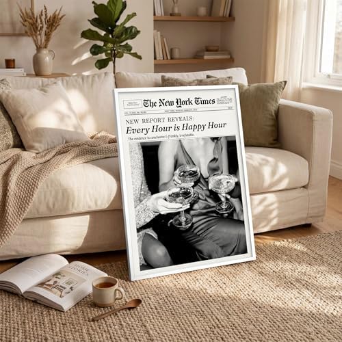 Retro Black and White Newspaper Wall Art 24x36inch White Framed Every Hour Is - Image 6