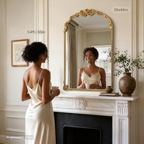 Besdomus Large Vintage Gold Mirror: 30"x44" French Baroque Arch Bow Mirrors - Image 2