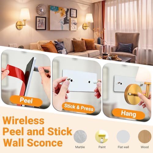 Nekhung Battery Operated Wall Sconce, Peel and Stick Sconces Set of 2 - Image 3