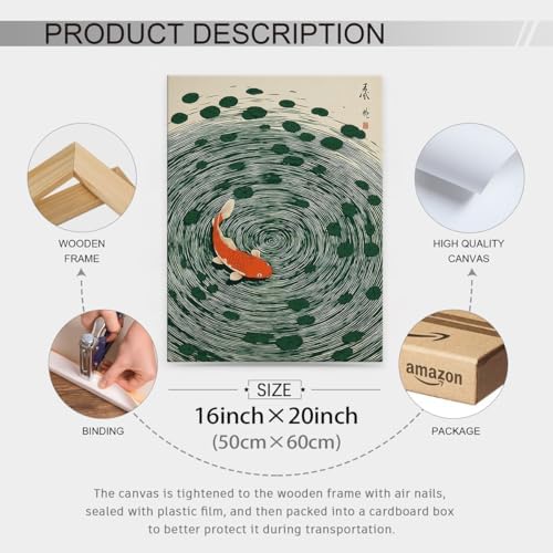 Japanese Koi Fish Framed Poster Oriental Asian Lucky Carp Canvas Wall Art 16x20 - Image 2