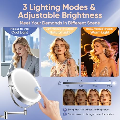 FUNTOUCH 9" Rechargeable Wall Mounted Makeup Mirror - Image 4