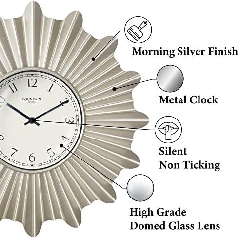 18" Mid Century Starburst Wall Clock, Morning Silver - Image 2