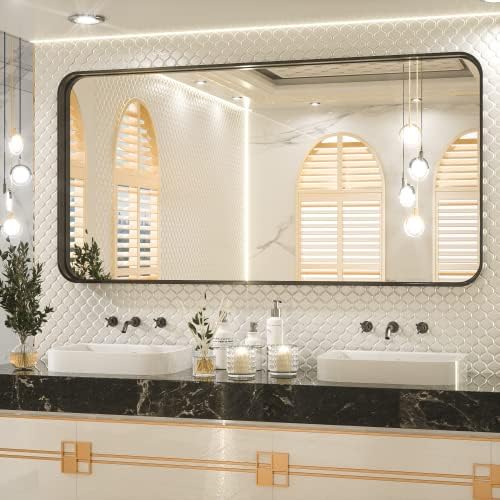 TETOTE 60 x 30 Inch Black Vanity Mirror, Rectangle Matte Metal Frame by TETOTE