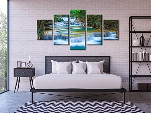 Wieco Art Peaceful Waterfall 5 Panels Large Canvas Paintings Wall Art Modern - Image 3