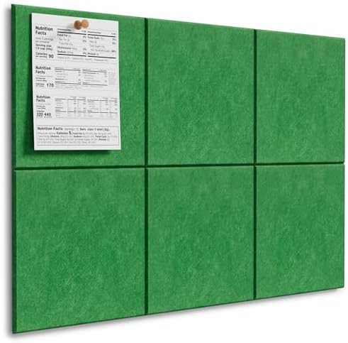 MaxGear Felt Bulletin Board 36" x 24", 6 Pack Emerald Green Felt Wall Tiles by MaxGear