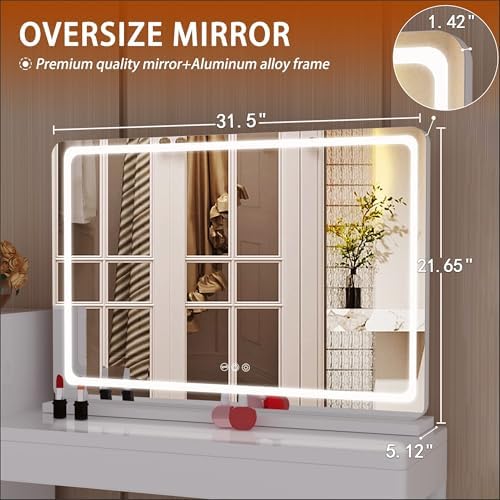 Hasipu Vanity Mirror with Lights, 31.5" x 22" LED Makeup Mirror, Lighted Makeup - Image 2