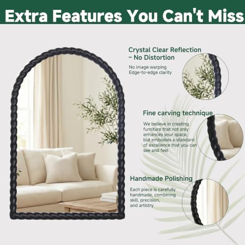 36"x24" Arched Solid Wood Farmhouse Decorative Wall Mirror - Image 5