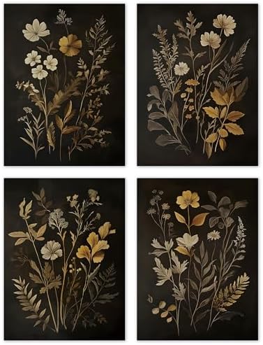 TLESKE Vintage Black Botanical Floral Posters Prints Unframed 12x16 Set of 4 by Unknown