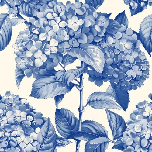 MuralPeel Vintage White Blue Cream Hydragea Floral Modern Peel and Stick by MuralPeel