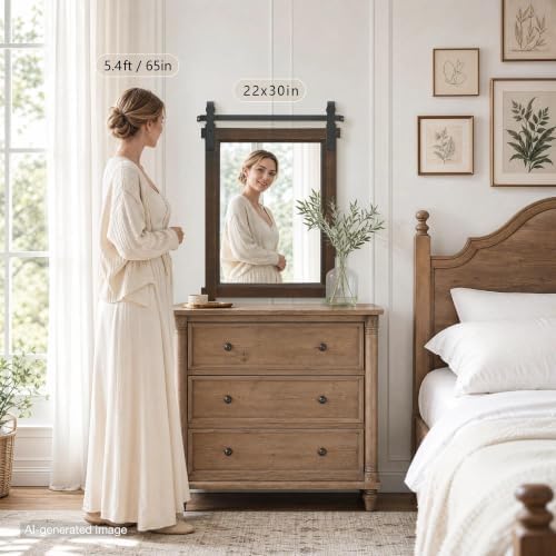 Besdomus Rustic Bathroom Vanity Mirror: 22"x30" Brown Farmhouse Barn Door - Image 4