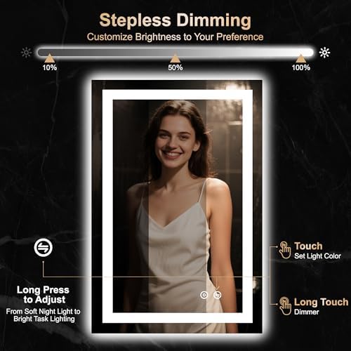 Delma LED Mirror for Bathroom 30x20 Inch, Dimmable Front & Backlit Vanity Mirror - Image 3
