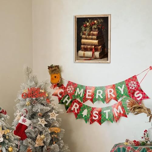 uniro Vintage Rustic Christmas Print Retro Xmas Book Art Oil Painting Dark - Image 6