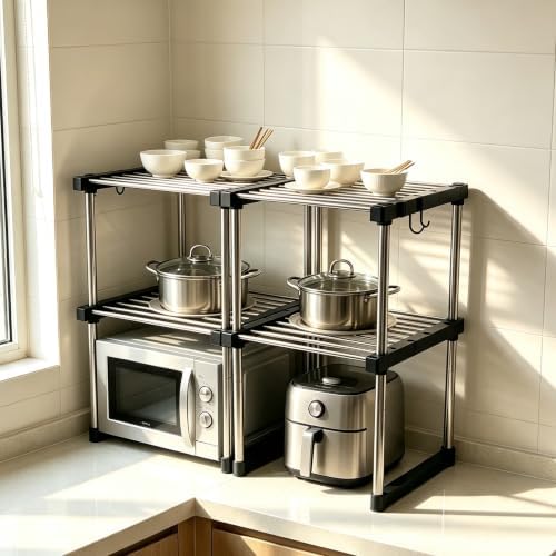 BLULEE Expandable Standing Shelf Unit, Adjustable Storage Rack Black by BLULEE