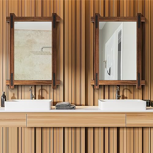 YOSHOOT Farmhouse Wood Bathroom Mirror, Round Corner Vanity Mirror - Image 4