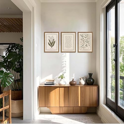 Framed Vintage Botanical Wall Art Set of 3, Lily of the Valley and Bird Nature - Image 7