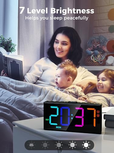 Digital Alarm Clock for Heavy Sleepers, 7.5-Inch RGB Display, Dual Alarms - Image 3