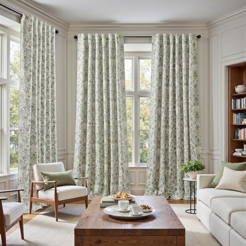 jinchan Green Floral Blackout Curtains 96 Inch Farmhouse Back Tab 2 Panels - Image 5