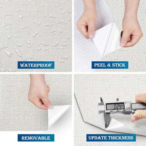 FunStick Neutral White Beige Grasscloth Wallpaper Peel and Stick Textured Faux - Image 7