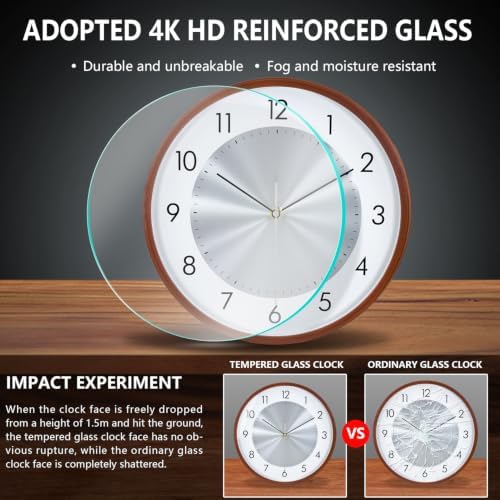 Brown Woodgrain 14Inch Silent Wall Clock Battery Operated Clock - Image 5