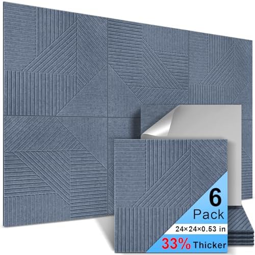 6 Pack Slat Acoustic Panels Self-Adhesive, Sound Absorbing Panels by AUSLET