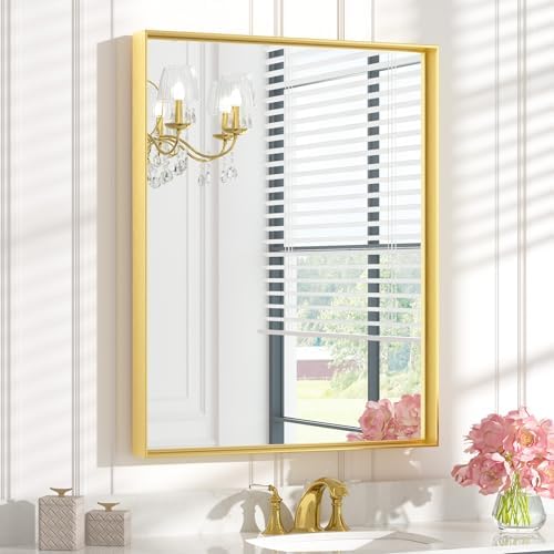 Keonjinn 28x36 Inch Gold Bathroom Mirror by Keonjinn