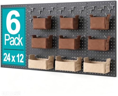 Peg Board, 6 Pack Metal Pegboard Panels and 76 Pcs Hooks and Baskets, Garage by PBHEPJ