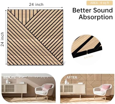 Mollywell Acoustic Wall Panels, Natural Oak, 8 Pack, 23.6x23.6 in - Image 5