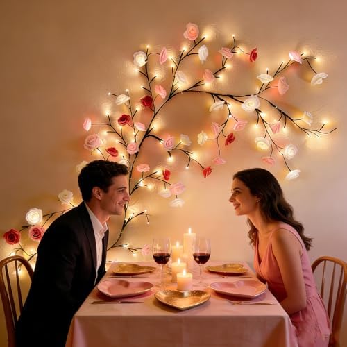 Rose LED Tree Branch Lights for Wall, Led Rose Blossom Lights Twig Decor - Image 3