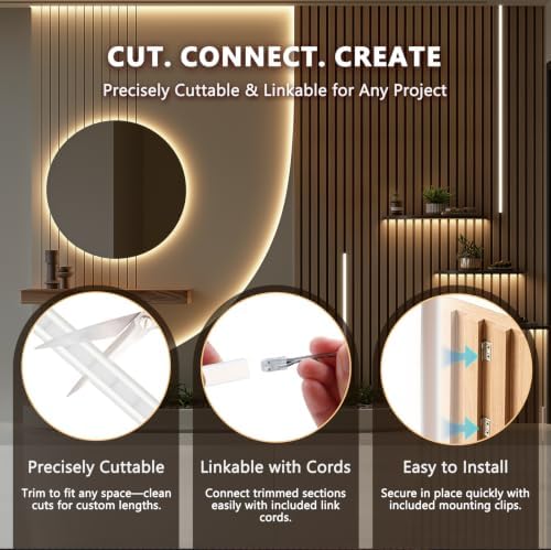 V4light 16.4ft Silicone LED Light Strip CRI90 Dot-Free Wood Slat Wall Light - Image 4