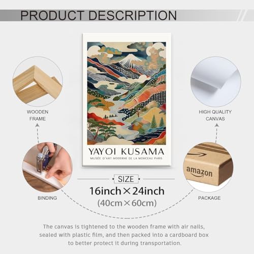 Framed Wall Art Yayoi. Kusama Posters Vintage Japanese Canvas Prints Mount Fuji - Image 2