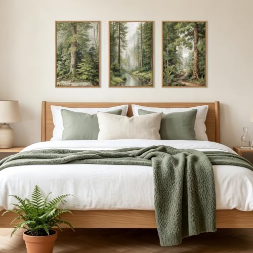 HLNIUC Green Misty Forest Framed Canvas Wall Art, Large Vintage Rainforest Path - Image 6