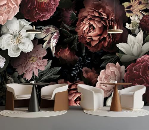 Moody Dark Floral Peony Butterfly Wallpaper by Unknown