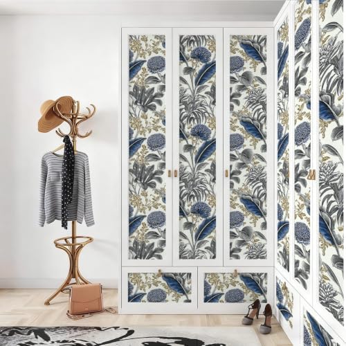 Chinese Blue Tropical Floral Peel and Stick Wallpaper Self Adhesive 17.72" x - Image 4
