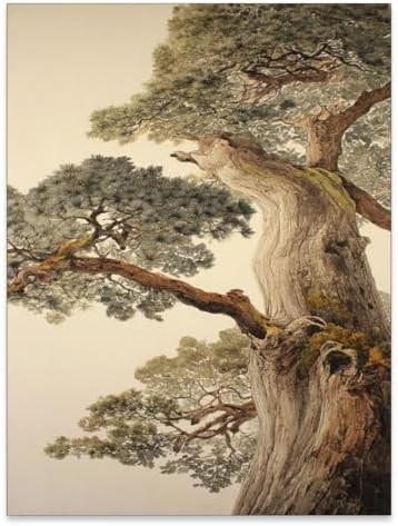 Vintage Japanese Pine Tree Wall Art Oriental Asian Tree Canvas Posters Japan by Unknown