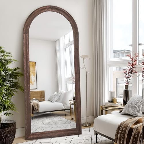 71x32 Solid Wood Arched Full Length Mirror, Elegant Brown Finish by ABSWHLM