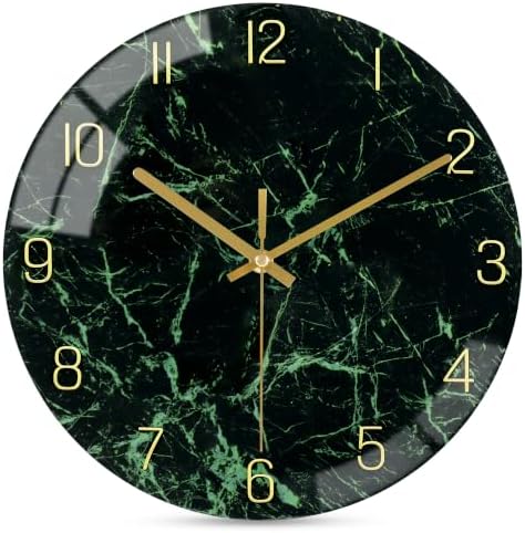 VIKMARI 12inch Emerald Green Abstract Marble Glass Wall Clock Kitchen Decor by VIKMARIWallClock