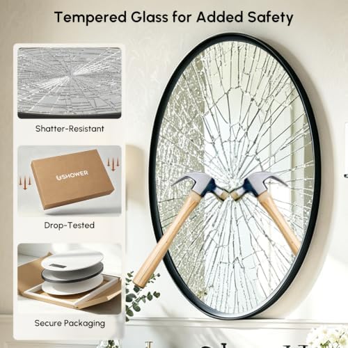 USHOWER Black Oval Bathroom Mirror, 20x28 Inch Oval Mirror - Image 5