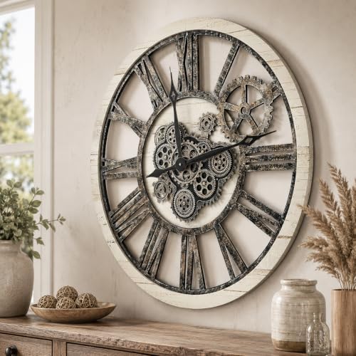 HOIBAI Large Wall Clock 30 Inch Rustic Khaki by HOIBAI