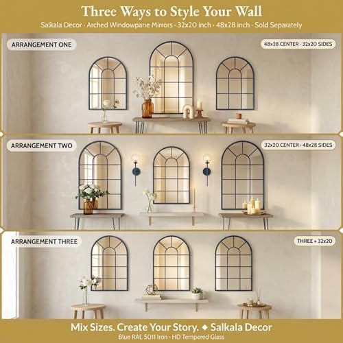 Blue Framed 48x28Inch Arched Window Pane Mirror| Arched Mirrors - Image 7